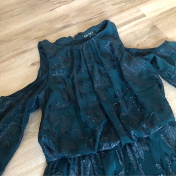 LAUREN Ralph Lauren Green Cold Shoulder Gown Dress - Picture 7 of 9